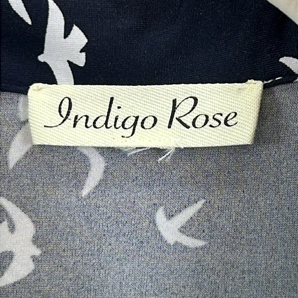 Indigo Rose Women’s Dress Sz 12 Navy/White Bird Print Rayon Blend Button-Front - Picture 2 of 11